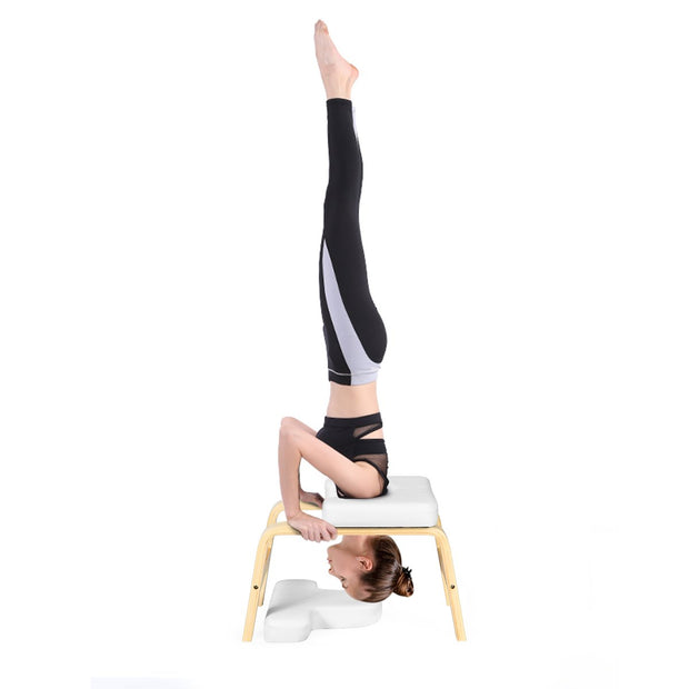 Yoga Headstand Bench Wood Stand w/ PVC Pads for Family Gym Relieve Fatigue