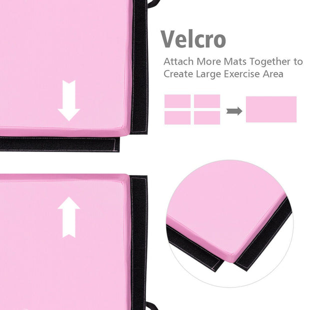 4' x 8' x 2'' Foldable Gymnastics Mat Four Panels Gym Mat with PU Leather and EPE Foam Blue/Pink
