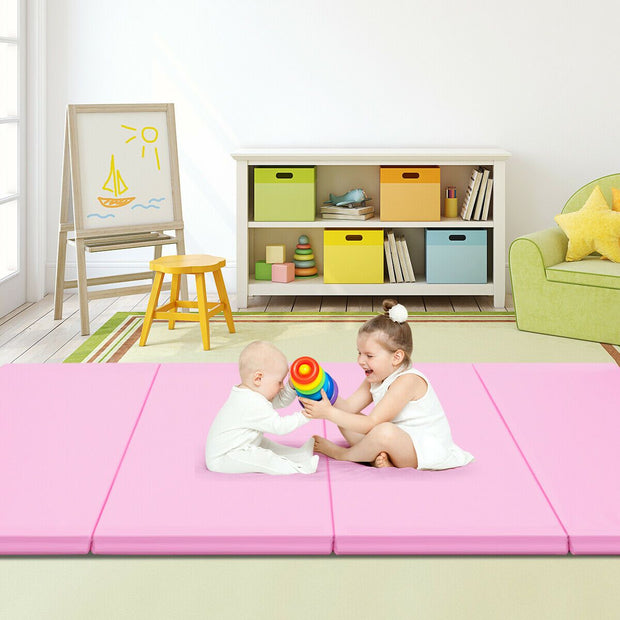 4' x 8' x 2'' Foldable Gymnastics Mat Four Panels Gym Mat with PU Leather and EPE Foam Blue/Pink
