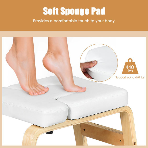 Yoga Headstand Bench Wood Stand w/ PVC Pads for Family Gym Relieve Fatigue