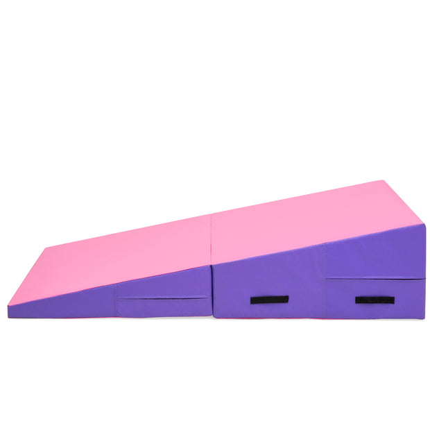 Best Choice Products 60x30x14in Folding 2-Panel Foam Cheese Wedge Incline Gym Mat for Tumbling, Aerobics, Cheer, Dance w/ Handles - Pink/Purple