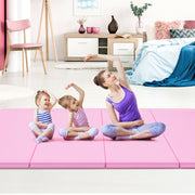 4' x 8' x 2'' Foldable Gymnastics Mat Four Panels Gym Mat with PU Leather and EPE Foam Blue/Pink