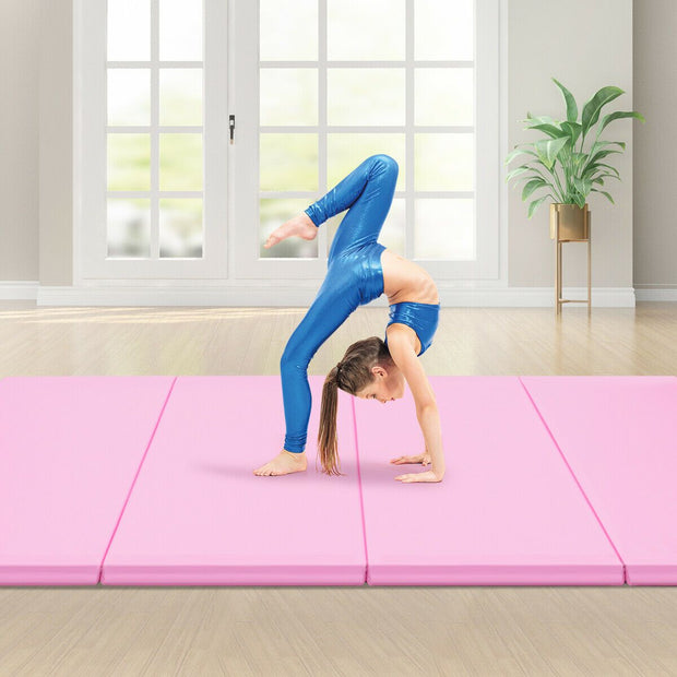 4' x 8' x 2'' Foldable Gymnastics Mat Four Panels Gym Mat with PU Leather and EPE Foam Blue/Pink