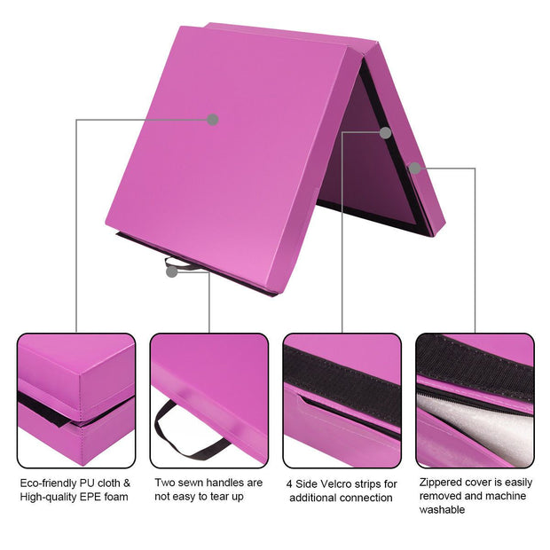 6'x3.2'x4'' Gymnastic Mat Thick Two Folding Panel Fitness Exercise Pink