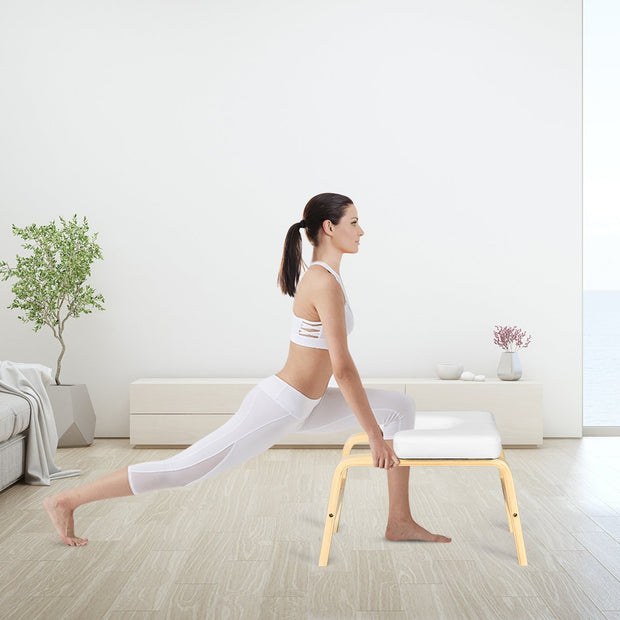Yoga Headstand Bench Wood Stand w/ PVC Pads for Family Gym Relieve Fatigue