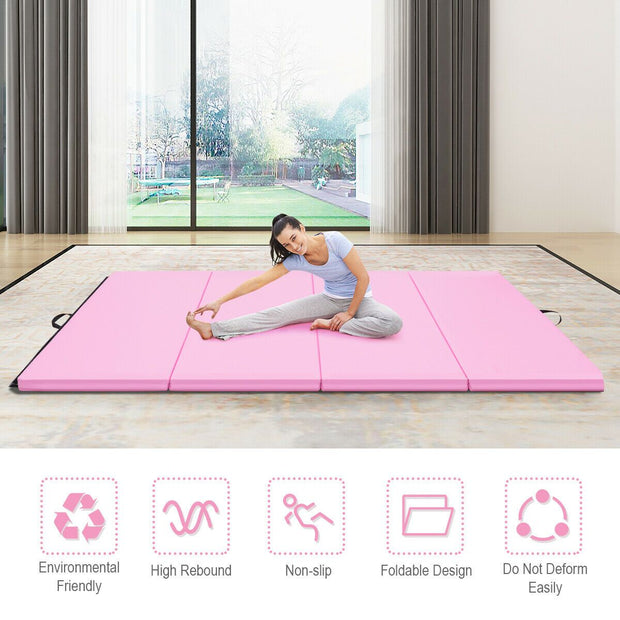 4' x 8' x 2'' Foldable Gymnastics Mat Four Panels Gym Mat with PU Leather and EPE Foam Blue/Pink