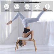 Yoga Headstand Bench Wood Stand w/ PVC Pads for Family Gym Relieve Fatigue