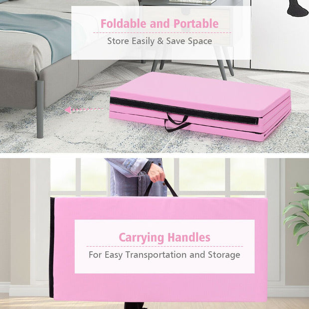 4' x 8' x 2'' Foldable Gymnastics Mat Four Panels Gym Mat with PU Leather and EPE Foam Blue/Pink