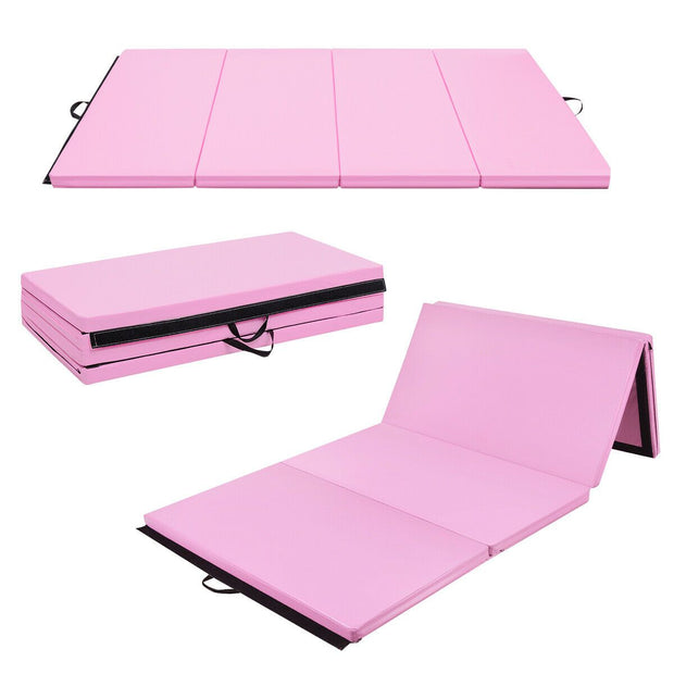 4' x 8' x 2'' Foldable Gymnastics Mat Four Panels Gym Mat with PU Leather and EPE Foam Blue/Pink