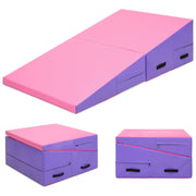 Best Choice Products 60x30x14in Folding 2-Panel Foam Cheese Wedge Incline Gym Mat for Tumbling, Aerobics, Cheer, Dance w/ Handles - Pink/Purple